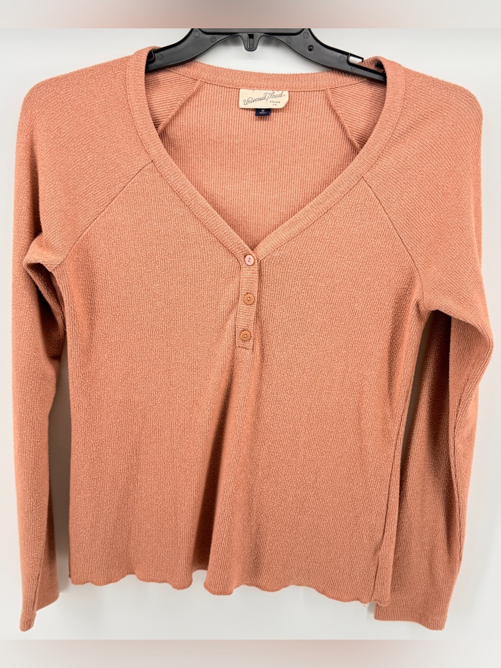 Universal Thread Long Sleeve Ribbed Henley Knit Shirt Pink | M